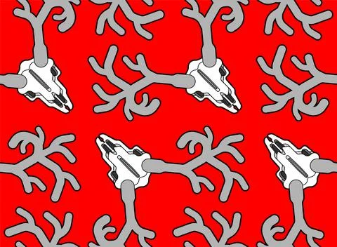 Deer skull pattern seamless. Moose skeleton head background. vector texture Stock Illustration