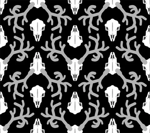 Deer skull pattern seamless. Moose skeleton head background. vector texture Stock Illustration