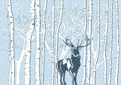 Deer in snow Stock Illustration