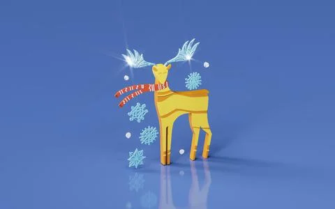 Deer with snowflakes. 3d render, trendy isometric 3d illustration. Ilustración de archivo
