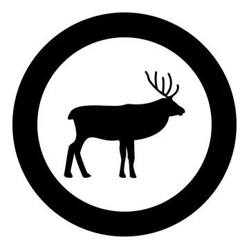 Deer stag icon in circle round black color vector illustration image solid .. Stock Illustration
