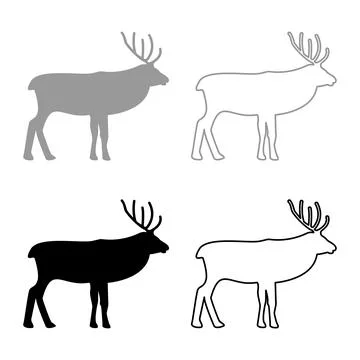 Deer stag set icon grey black color vector illustration image solid fill ou.. Stock Illustration