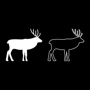 Deer stag set icon white color vector illustration image solid fill outline.. Illustrazione stock