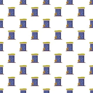 Deer standing by a blue front door pattern Stock Illustration