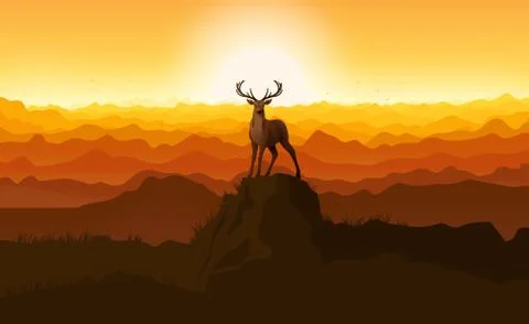 Deer standing on a stone Stock Illustration