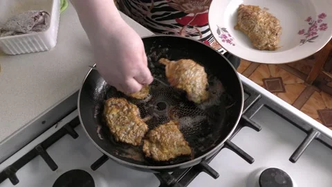 Deer steaks are being fried in a pan. healthy food concept Stock Footage 154619049