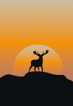 Deer on sunset background for your ideas Stock Illustration