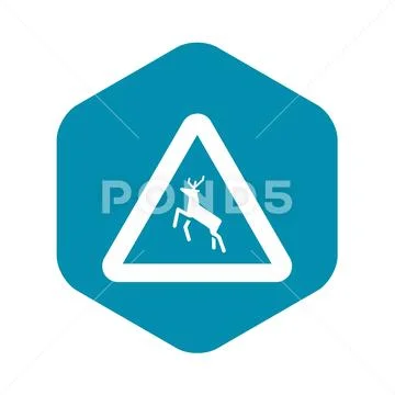 Deer traffic warning sign icon, simple style Stock Illustration