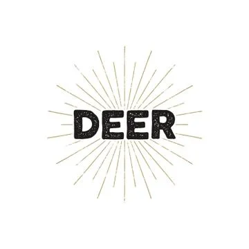 Deer typography insignia. Text and sunbursts. Isolated on white background Stock Illustration