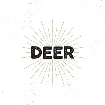 Deer typography insignia. Text and sunbursts. Isolated on white background Stock Illustration