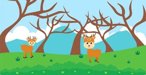 Deer Vector Cute Animals in Cartoon Style, Wild Animal, Designs for Baby clot 스톡 일러스트