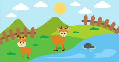 Deer Vector Cute Animals in Cartoon Style, Wild Animal, Designs for Baby clot Illustrazione stock