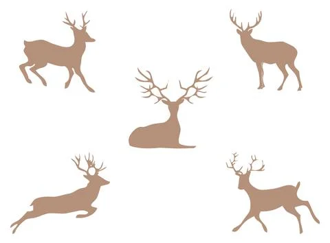 Deer vector icon set on white background. Set of five icons Stock Illustration