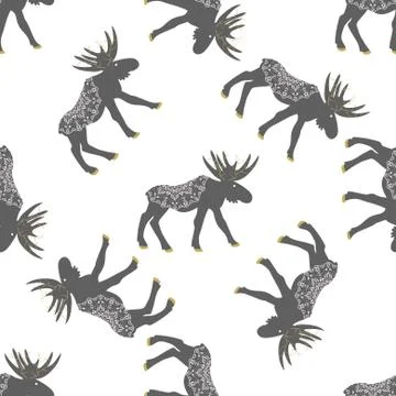 Deer vector seamless pattern with retro dots Stock Illustration