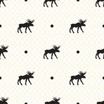 Deer vector seamless pattern with retro dots Illustrazione stock