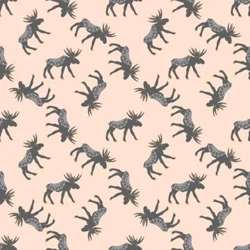 Deer vector seamless pattern with retro dots Stock Illustration
