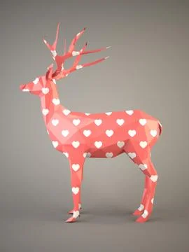 Deer with white hearts pattern on gray background Stock Illustration