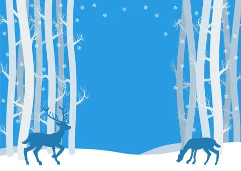 Deer in winter forest Stock Illustration