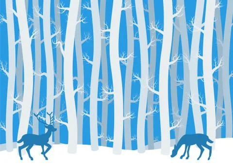 Deer in winter forest Illustrazione stock