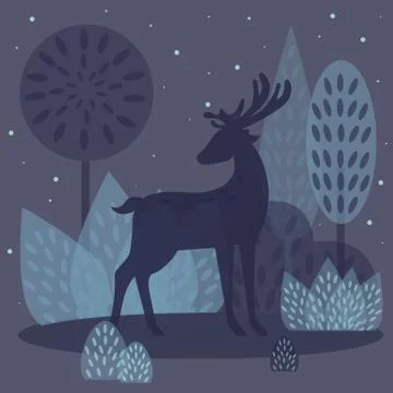 Deer in winter forest. vector illustration Stock Illustration