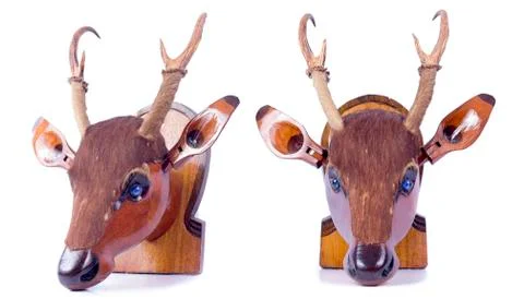 Deer wood vintage object on white background Stock Photos