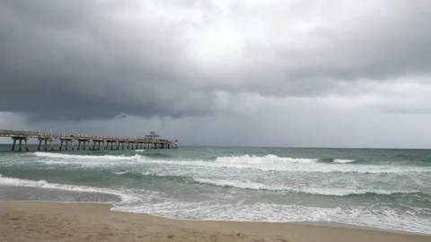 Deerfield Beach Pier with Approaching Storm Stock Footage 283412734