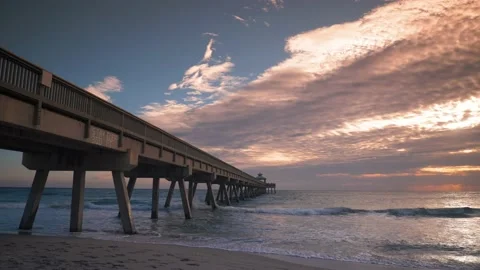 Deerfield Beach Pier South Side Cloudy Sunrise Stock Footage 169748890