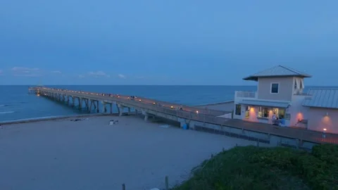Deerfield Beach Pier Sunset to Night Time-Lapse Video stock 200797160