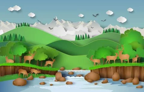 Deers in the forest. Stock Illustration