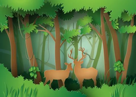 Deers in the forest. Stock Illustration
