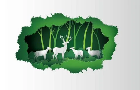 Deers in the forest. Stock Illustration