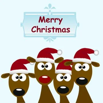 Deers with red santa hat Stock Illustration