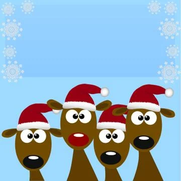 Deers with red santa hat Stock Illustration