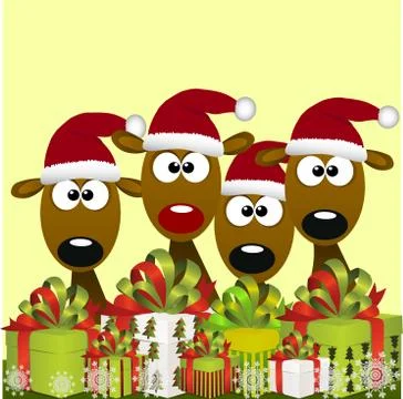 Deers with red santa hat Stock Illustration