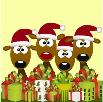 Deers with red santa hat Stock Illustration