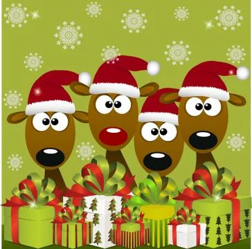 Deers with red santa hat Stock Illustration