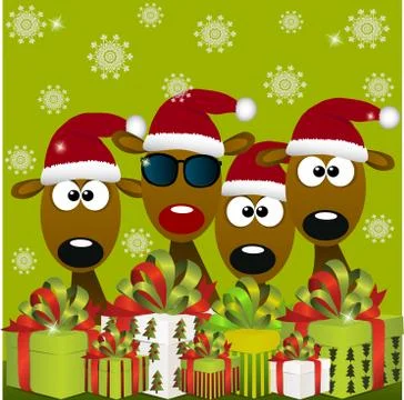Deers with red santa hat Stock Illustration