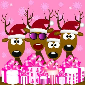 Deers with red santa hat Stock Illustration