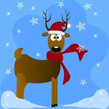 Deers with red santa hat Stock Illustration