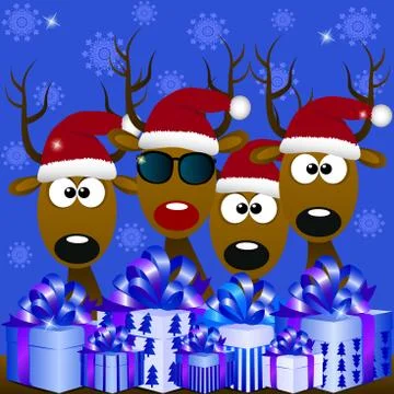 Deers with red santa hat Stock Illustration