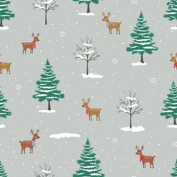Deers on winter seamless pattern,for Christmas or New Year decorative,fabric, Stock Illustration