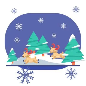 Deers in the woods on white isolated backdrop Stock Illustration