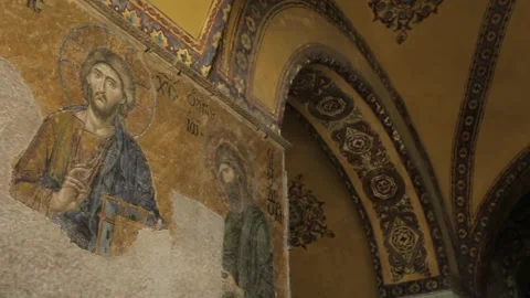 Deesis Mosaic of Jesus Christ flanked by the Virgin Mary and John the Baptist Video stock 181490750