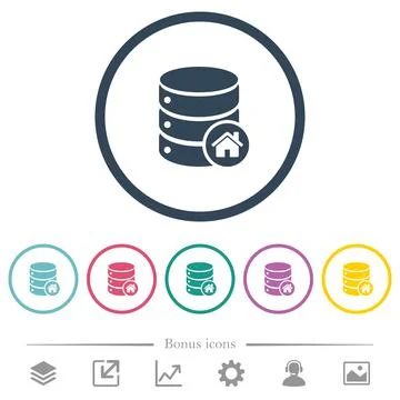 Default database flat color icons in round outlines Stock Illustration