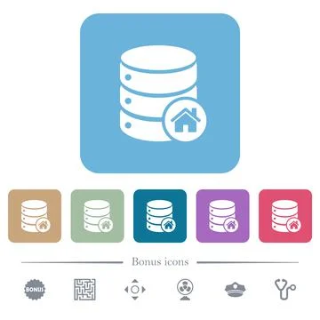 Default database flat icons on color rounded square backgrounds 库存插图