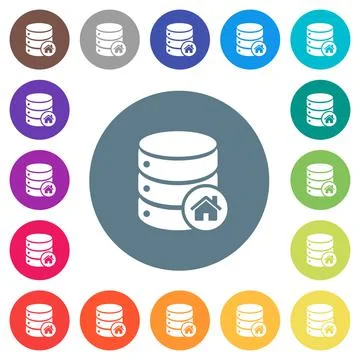 Default database flat white icons on round color backgrounds Stock Illustration