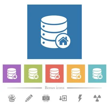 Default database flat white icons in square backgrounds 库存插图