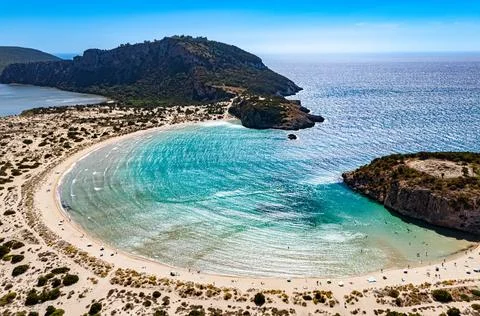 Default View of Voidokilia Beach, in Messinia, Greece. Stock Photos