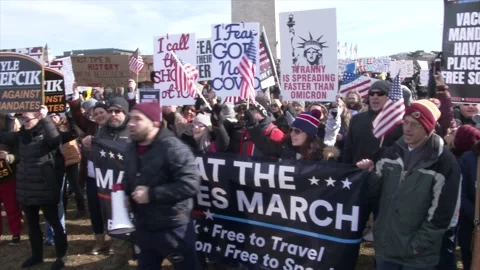 Defeat the Mandates March draws thousands against Vaccine Requirements in DC Stock Footage 170160065
