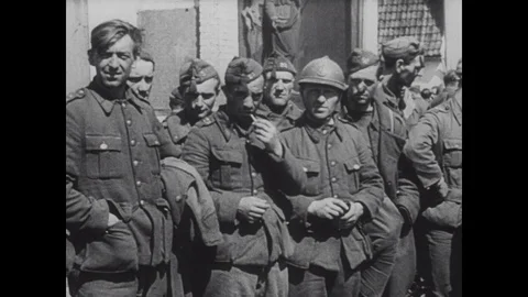 Defeated Belgian soldiers wait Stock Footage 103386859